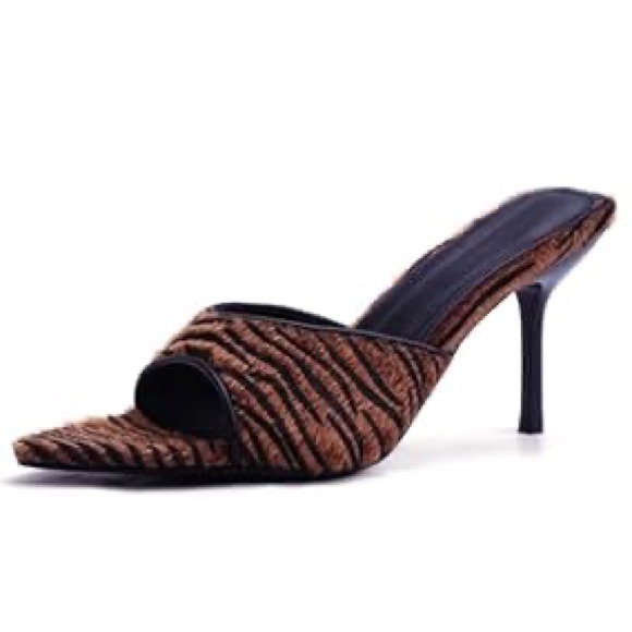 REVOLVE Shoes - Sexy Brown and Black Zebra Kitten Heel Sandal
